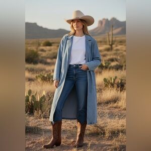 Oversized Sierra West Long Blue Denim Duster